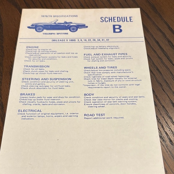 Triumph Spitfire Specification Sheets - Picture 5 of 11